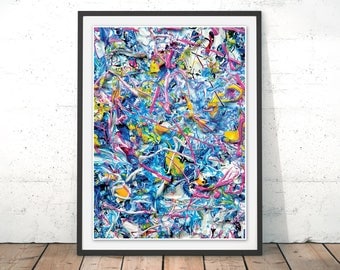 Jackson Pollock Art Print Abstract Wall Art Painting Blue Splatter Poster Expressionism Grafitti Art by Mark Lovejoy