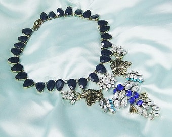 Statement Necklace blue brass statement chain necklace