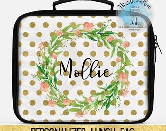Lunch Bag - Monogrammed Lunch Box Lunch Tote Personalized Insulated Lunch Bag For Women Personalized Lunch Bag Polka Dots Lunch Bag