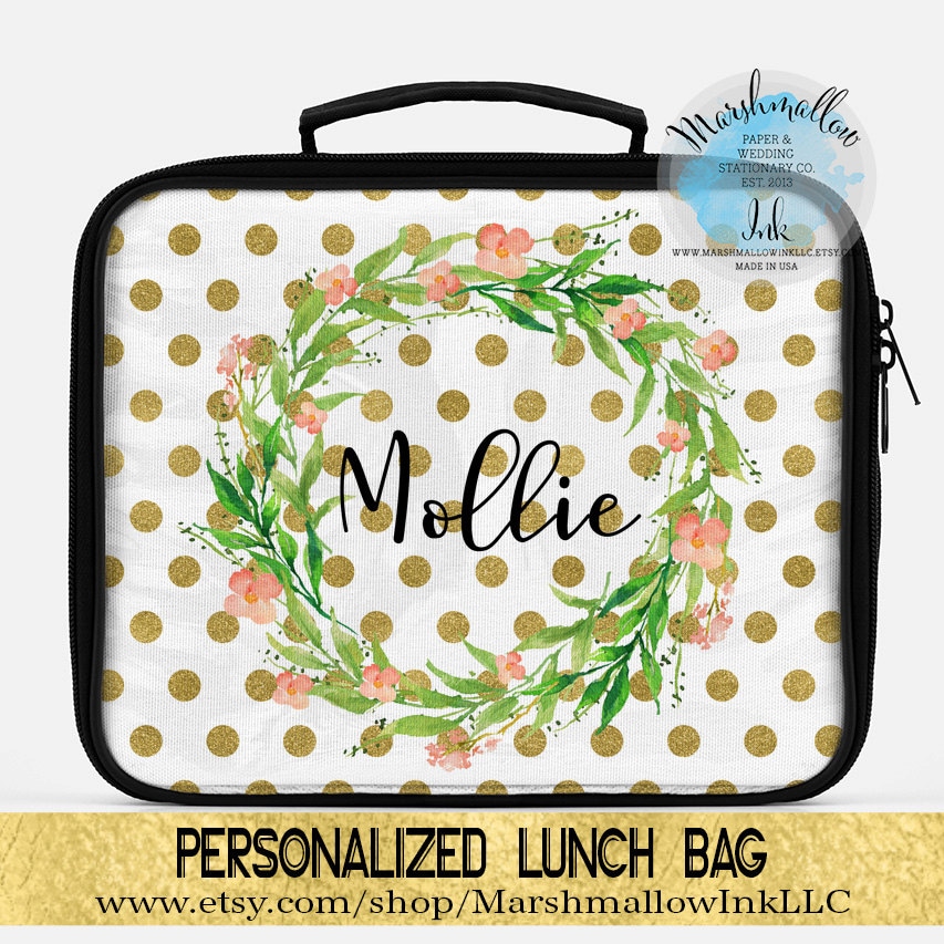 Lunch Bag - Monogrammed Lunch Box Lunch Tote Personalized Insulated Lunch Bag For Women Personalized Lunch Bag Polka Dots Lunch Bag