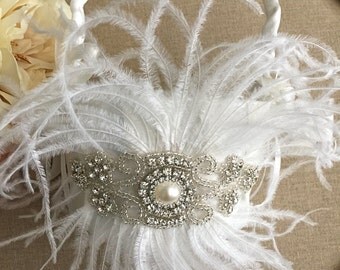 Flower Girl Basket - Rhinestone Flower Girl Basket - Wedding Basket - Satin Flower Girl Basket- Feather Basket
