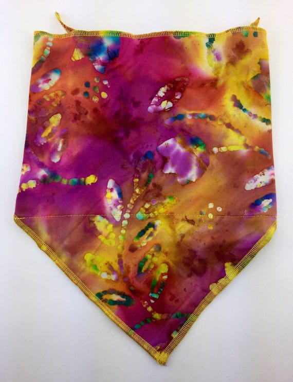 Cotton Batik Bandana w/ Vibrant Pink, Yellow and Multicolor Tie Dye Flower Print
