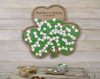 Custom 3D wedding guest book alternative Saint Patrick's Day wedding Shamrock Drop box Clover guest book wood Rustic Green Wedding gift