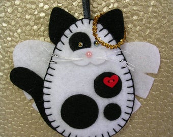 Tuxedo Kitten Ornament Felt Ornament Black White Cat Ornament