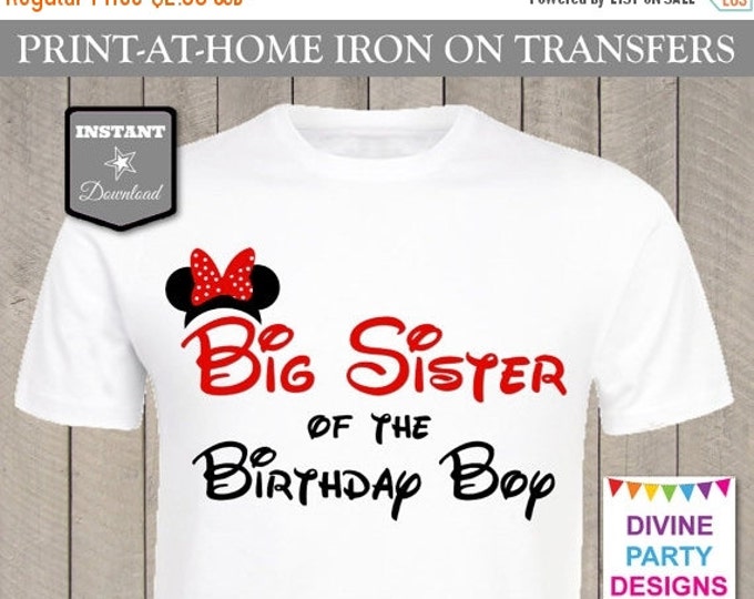 SALE INSTANT DOWNLOAD Print at Home Red Girl Mouse Big Sister of the Birthday Boy Printable Iron On Transfer / Family / Trip / Item #2466
