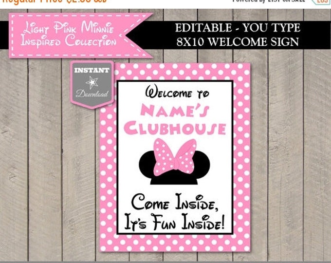 SALE INSTANT DOWNLOAD Editable Light Pink Mouse 8x10 Printable Come Inside Welcome Sign / Type Name / Light Pink Mouse Collection / Item #18