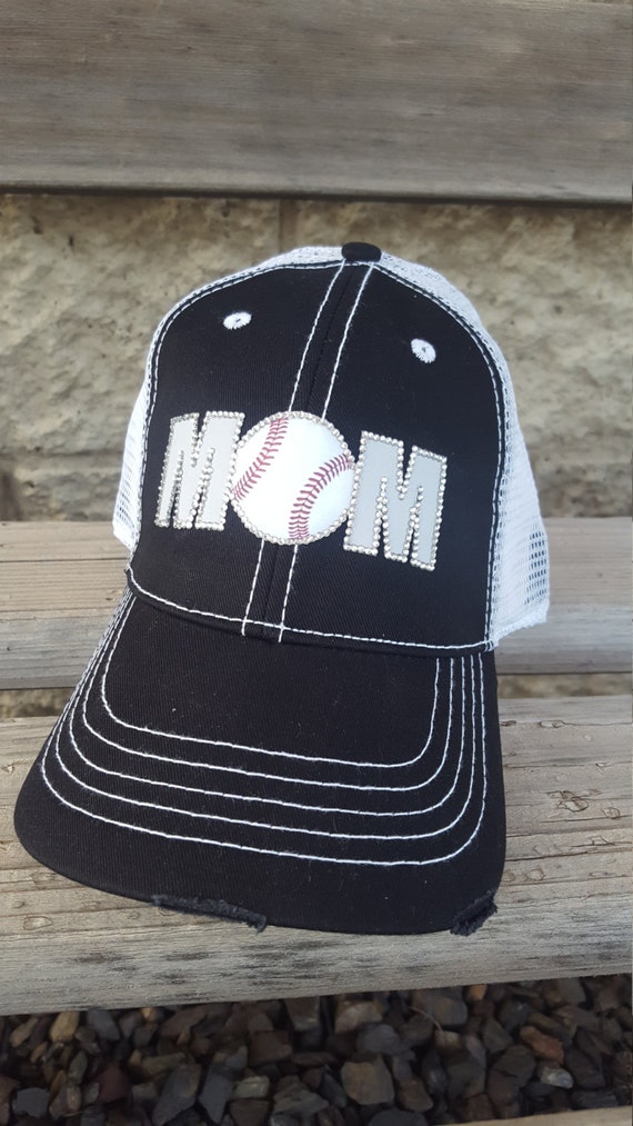 Baseball mom trucker hats with mesh back and team or school