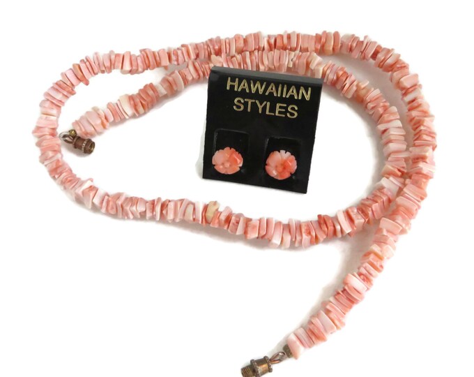 Vintage Coral Necklace Earrings Set, Carved Coral Demi Parure