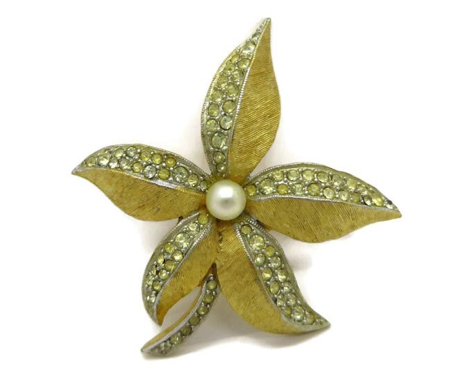 Vintage Poinsettia Brooch - Signed Weiss Faux Pearl Gold Tone Brooch, Gift for Her