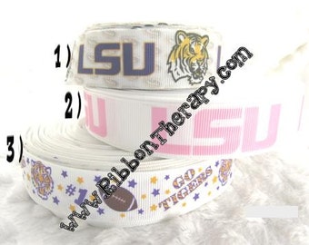 3 yards LSU Tigers - Louisiana State University - 7/8 inch or 1 inch - CHOOSE DESIGN - Printed Grosgrain Ribbon