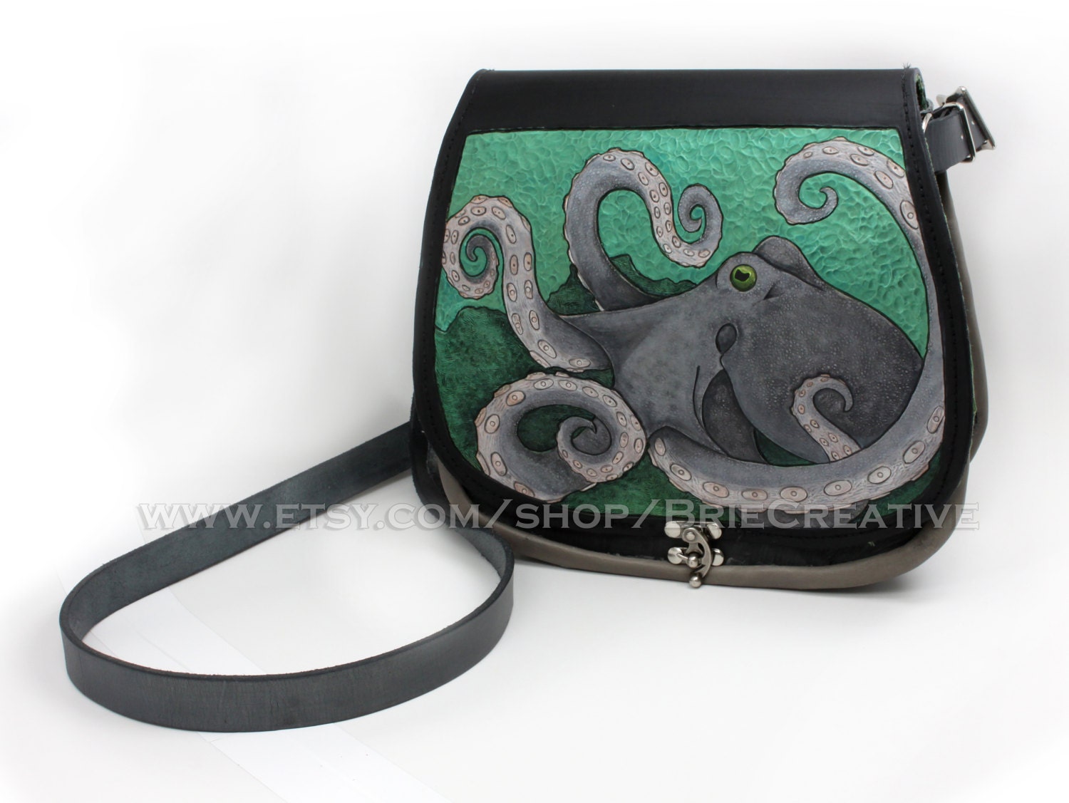 CUSTOM HANDMADE Tooled Leather Octopus Purse crossbody