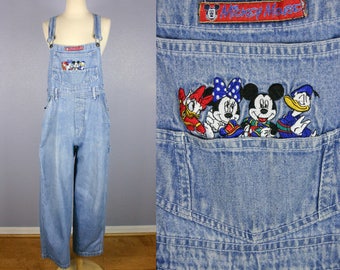 Vintage 90s Bib Overalls MICKEY Unlimited Dungarees GRUNGE Blue Denim Jumpsuit Hipster Indie Wide Leg Playsuit High Waist Normcore BOHO