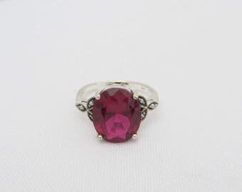 Vintage Sterling Silver Ruby & Seed Pearl Ring Size 6