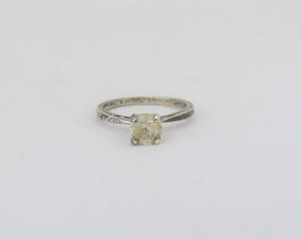 White - Antique Silver Finish Oxidised Stone Work Ring 102