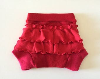 LARGE 100% Wool Cloth Diaper Cover, Upcycled Wool Soaker, Wool Ruffle Shorties