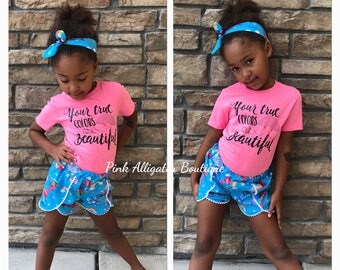 Girls Boutique Trolls Elena Moana Shorts & Optional Knot HeadWrap