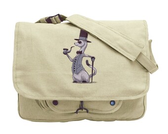 Ferret Messenger Bag, Ferret Canvas Bag, Foppish Ferret Embroidered Canvas Messenger Bag