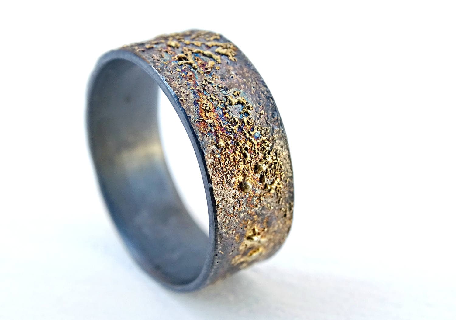 mens wedding band gold silver meteorite ring gold silver