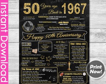 50th Anniversary Gifts INSTANT DOWNLOAD, 50th Wedding Anniversary Gifts Chalkboard Poster Sign Party PRINTABLE 50 Years of Marriage 1967