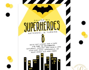 Batman Invitation | Batman Party | Superhero Invitation | Bat Hero Invitation | Superhero Party | Boys Printable Birthday Party Invitation