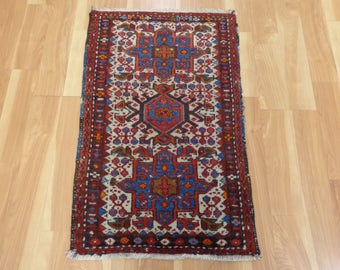 Persian Rug 2x3 White Wool Small Oriental Rug 2' x 3' 1 Ivory Karaja