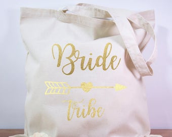 Team Bride Bridesmaid Gift Tote Bag Bachelorette Party Gift Bag Custom Gift Bag Tribe Bag Will You Be My Bridesmaid Hens Gold, Silver, Arrow