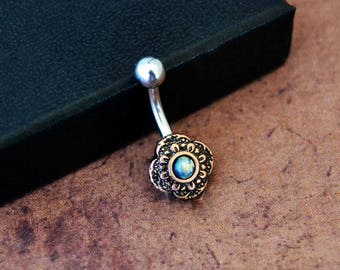 Tiny Small Rose Gold Belly Button Ring Little Fire Opal Belly Ring, Small Little Navel Ring, 6mm Short Bar Belly Ring Stainless Steel 225