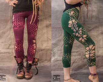 WEAVE LEGGINGS Flower Of Life Pixie Fairy Psytrance Festival Hippy Goa Lycra
