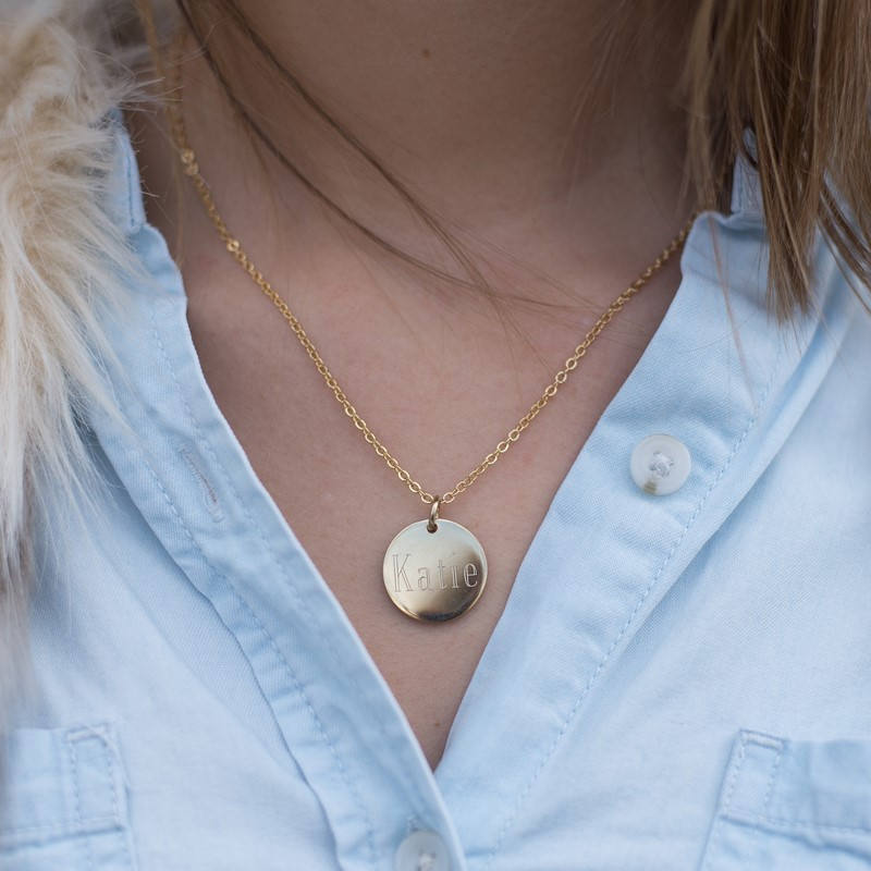 Engraved Medium Round Charm on Necklace