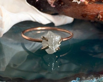 Natural Rough Diamond Ring, Raw Diamond Ring, 14k Rose Gold Engagement Ring, 14k White Gold Setting, Alternative Engagement Ring Ecofriendly