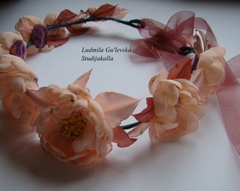 Wedding hair accessories, Bohemian hair wreath ,chiffon fabric flower,100% handmade.