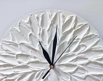White wall clock WHITE Clock White Flower unique home decor flower wall clock modern office decor Flower decor