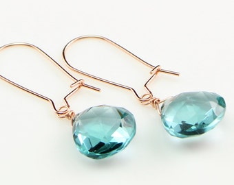 Aquamarine Drop Earrings on Rose Gold Filled Kidney Ear Wires
