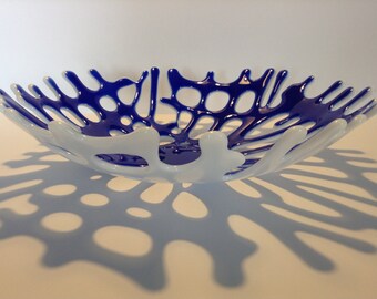 FREE SHIPPING - Cobalt Blue Fused Glass Coral Bowl