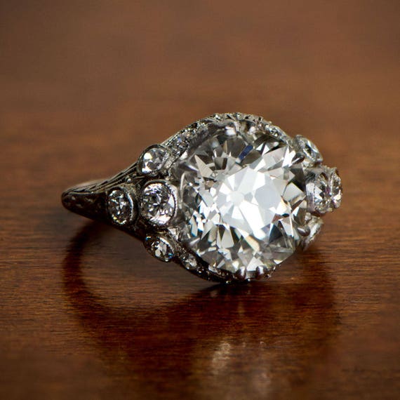 4 Carat Art Deco Antique Cushion Cut Platinum Engagement Ring
