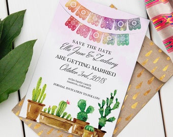 Editable Save-the-Date | Fiesta Wedding | Instant Download PDF | Custom Printable Save-the-Date | Cactus Design | Destination Wedding