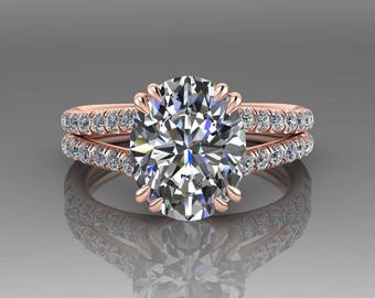 3 Carat Forever Brilliant Moissanite Engagement Ring, 18K Rose Gold Oval Engagement Ring, Diamond Engagement Ring, Wedding Ring