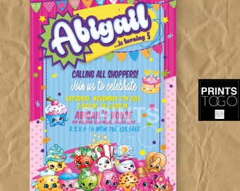 Shopkins Invitation, Shopkins Invite, Shopkins Party, Shopkins Birthday, Girl Birthday Invitation, Pink, Shopville, Shopkins