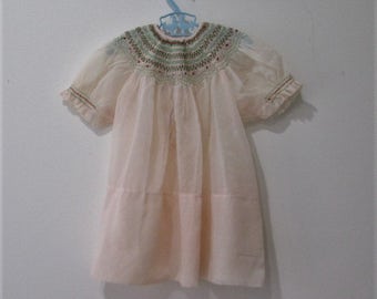 50s child's sheer pink hand smocked Fancy Easter dress