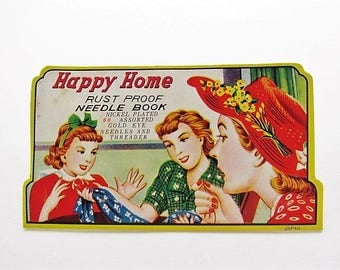 Happy Home Needle Book, Gold Eye Sewing Needle Book In Original Protective Sleeve