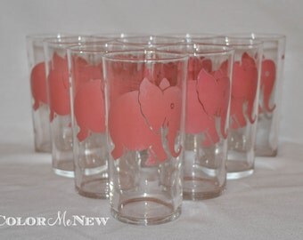 Vintage Federal Pink Elephant Tumbler Glasses - Set of 10
