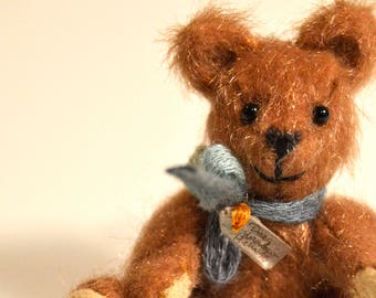 miniature teddy bear, tiny bear, dollhouse teddy bear, collector teddy bear, small bear, Eclectic Wandering handmade, Minnesota handmade