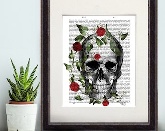 Skull Print With Vine and Flowers - skull Art Print Digital Illustration Drawing Poster Digital Print Wall Art Wall Hanging Digital poster