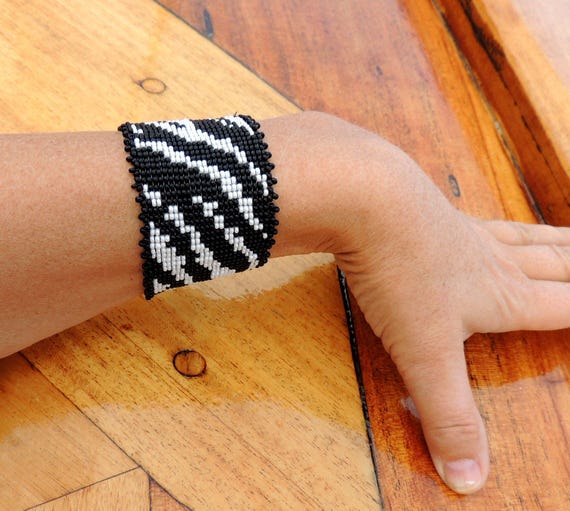 Zebra Skin Bead Bracelet Original Fashion Design Extravaganza Gift Designer Cuff Wide Men Women