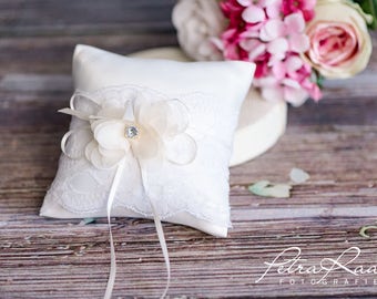 Ring pillow wedding pillow wedding rings ivory chiffon flower of lace bridal decoration AK4