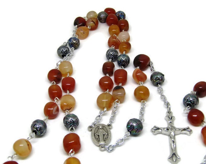 Colorful Rosary, Stone Rosary, Metal Prayer Beads, Miraculous Miracle Rosary, Spiritual Jewelry, Gift for Parent, Catholic Gift, OOAK Rosary