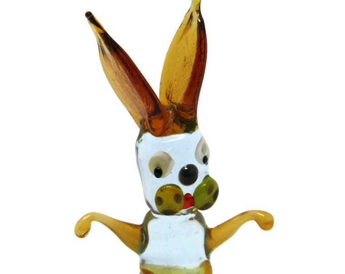 Vintage Art Glass Jack Rabbit - Amberina Blown Glass Bunny - Art Glass Rabbit Brown Orange Figurine - Animal Sculpture Miniature Dollhouse