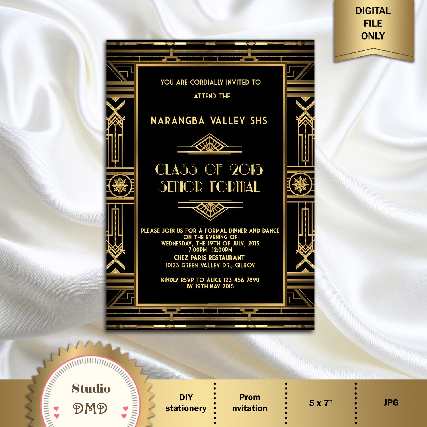 Great Gatsby Style Art Deco Prom Invitation 1920's