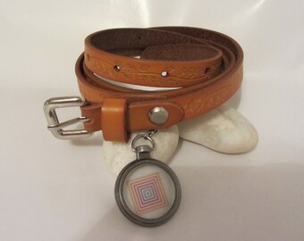 Lularoe Inspired Long Leather Honey Brown Logo Time Piece Pendant Belt - 40" Long - Carly Perft Irma! Fits Small to Large!
