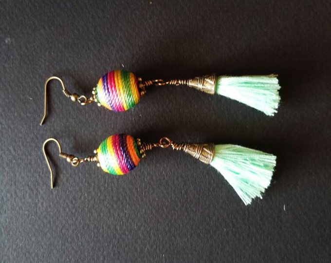 long multicolor boho earrings, boho earrings, tribal multicolor earrings, multicolor earrings, Bohemia colorful earrings, ...